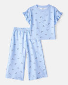 Toddler 2-Piece Floral Flutter-Sleeve Pajamas - Blue, image 1 of 3 slides