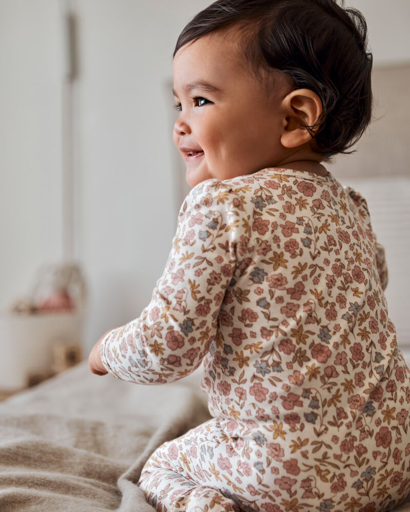 Baby Girl Floral 2-Way Zip Cotton Sleep & Play Pajamas - Pink, image 3 of 4 slides