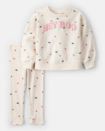 Toddler Girl 2-Piece Hey Boo Halloween Outfit Set - Cream, 