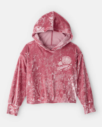 Girls  Flower Embroidered Hooded Velour Top - Pink, 