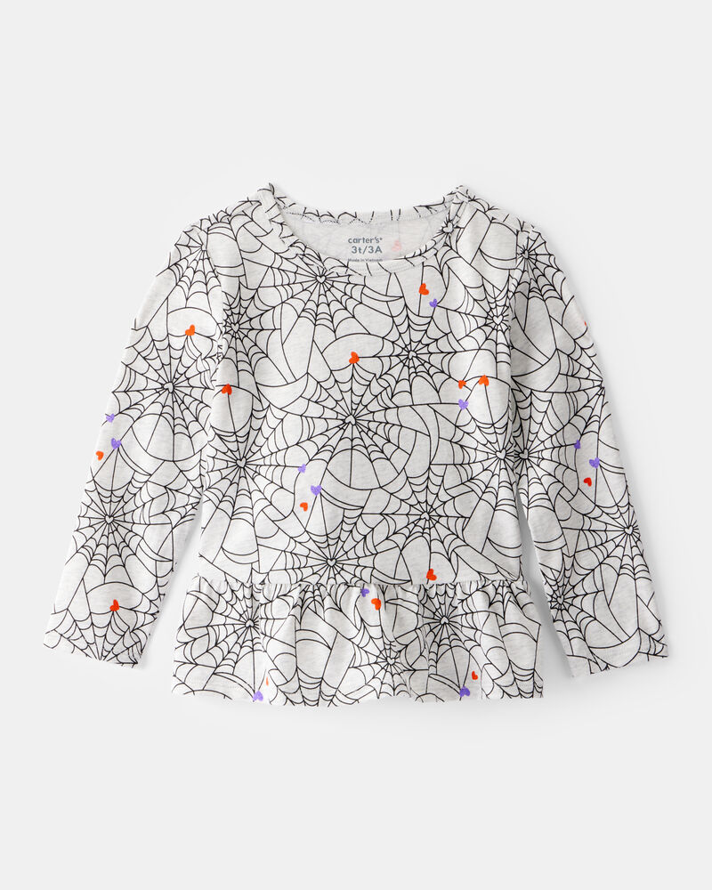 Toddler Halloween Spiderwebs Long-Sleeve Tee - White/Black, image 1 of 3 slides