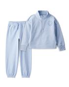 Girls 2-Piece Smiley Face Pullover Sweatshirt & Joggers Set - Blue, image 1 of 6 slides