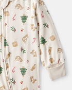 Baby Christmas Print PurelySoft Long-Sleeve Sleep & Play Pajamas - White, image 2 of 7 slides