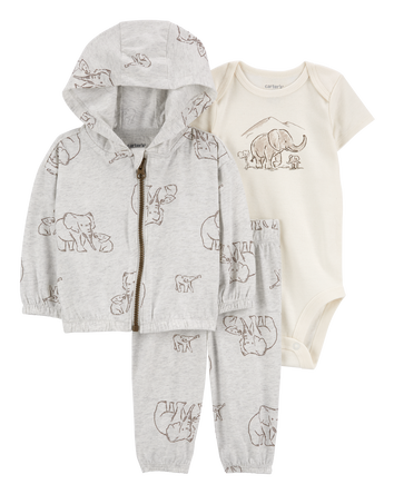 Baby 3-Piece Elephant Little Jacket Set -Grey/Ivory, 