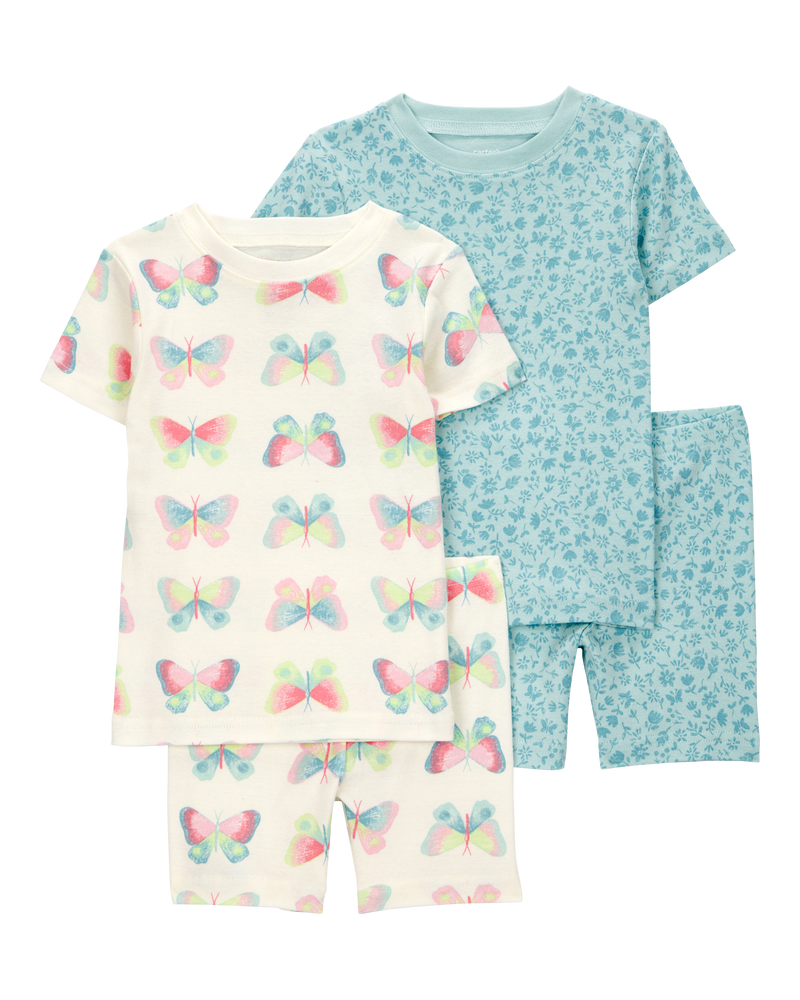 Toddler Butterfly Print Snug Fit Cotton 4-Piece Pajamas, image 1 of 4 slides