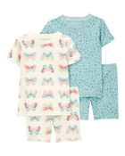 Toddler Butterfly Print Snug Fit Cotton 4-Piece Pajamas, image 1 of 4 slides