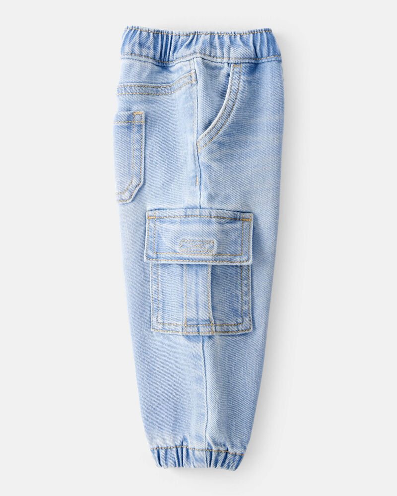 Baby Boy  Pull-On Denim Cargo Joggers - Light Wash, image 3 of 5 slides