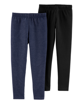 Kid 2-Pack Black & Navy Cotton Stretch Leggings, 