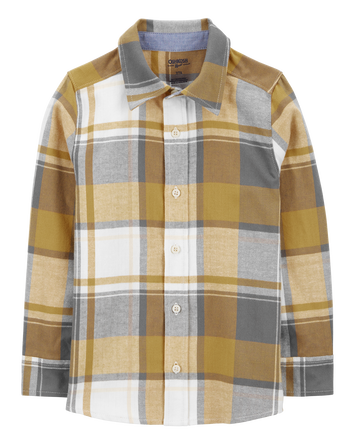 Kid Plaid Cotton Long-Sleeve Button-Down Shirt - Plaid, 