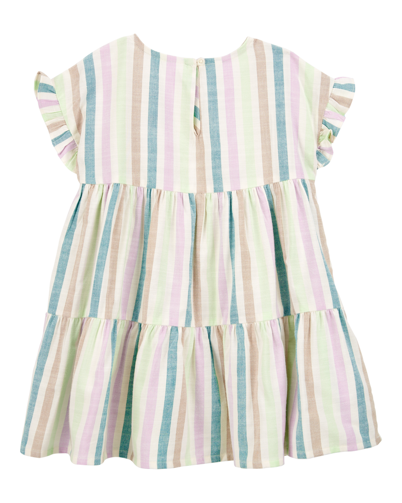 Toddler Striped Tiered Linen Look-Alike Dress, image 2 of 4 slides