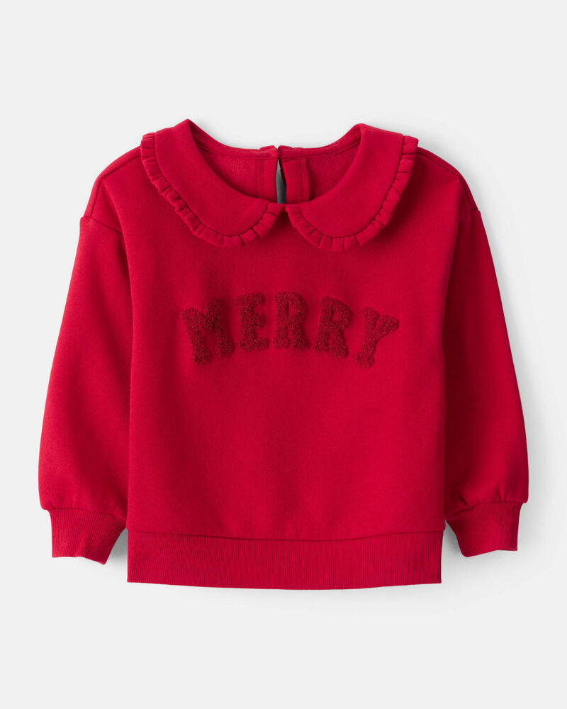 Toddler Girl DayDream Fleece Christmas Merry Long-Sleeve Pullover Sweatshirt - Red, image 1 of 4 slides