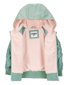 Toddler Girl Fleece-Lined Midweight Bomber Jacket - Green, image 2 of 3 slides