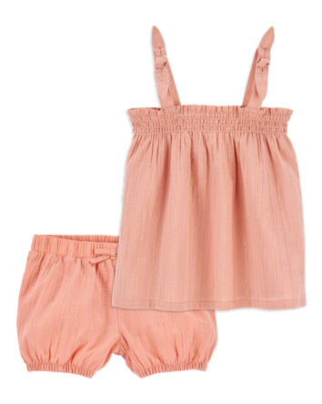 Baby 2-Piece Boho Chic Gauze Tank & Pull-On Woven Shorts Set - Orange
, 