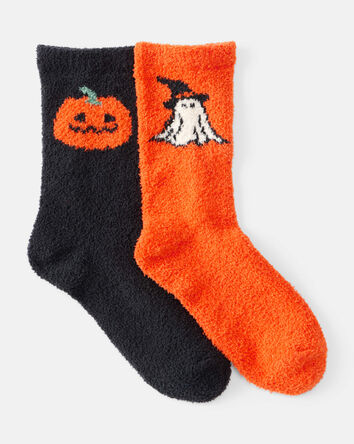 Kid 2-Pack Halloween Chenille Socks - Black/Orange, 