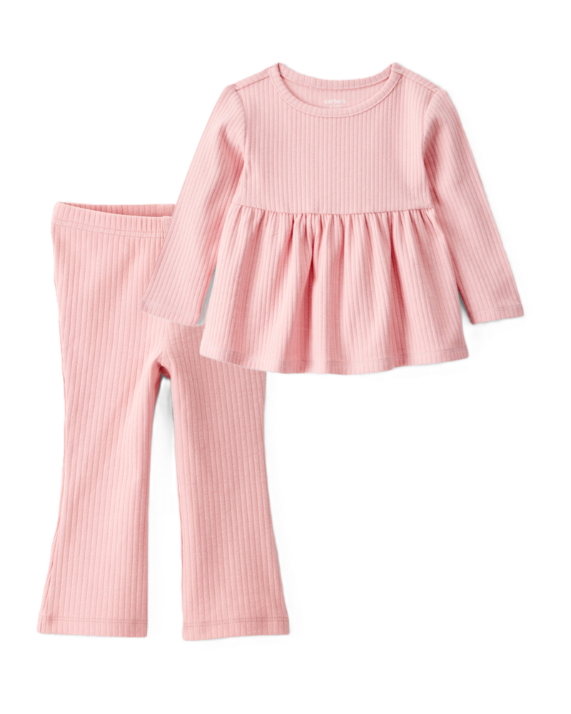 Toddler Girl 2-Piece Peplum Top & Cotton Flared Leggings Set - Pink, image 1 of 8 slides