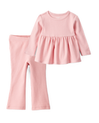 Toddler Girl 2-Piece Peplum Top & Cotton Flared Leggings Set - Pink, image 1 of 8 slides