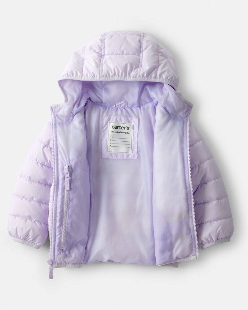 Toddler Packable Hooded Puffer Jacket - Purple, image 3 of 4 slides