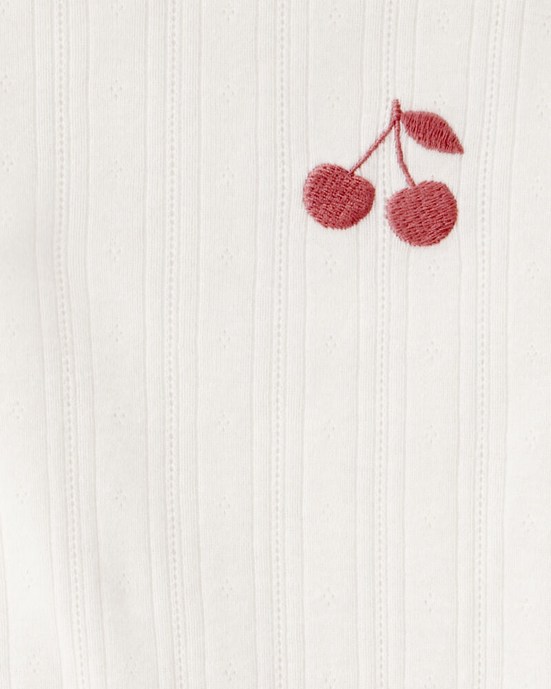 Girls 2-Piece Cherry Embroidered Top & Pleated Skort Set - Ivory/Navy, image 3 of 6 slides