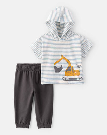 Baby Boy 2-Piece Construction Striped Hooded Tee & Jogger Set, 