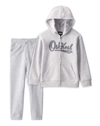 Boys 2-Piece Daydream Fleece Logo Hooded Zip-Up Jacket & Joggers Set - Grey, 