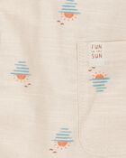 Baby Boy Button-Front Sunset Print Sleeveless Romper - Tan, image 2 of 3 slides