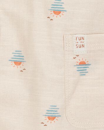 Baby Boy Button-Front Sunset Print Sleeveless Romper - Tan, 