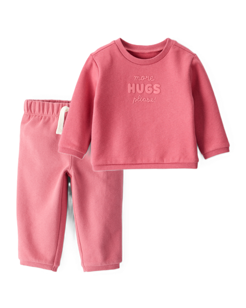 Baby Girl 2-Piece DayDream Fleece Fleece "More Hugs Please" Sweatshirt & Pants Set - Pink, image 1 of 7 slides