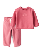 Baby Girl 2-Piece DayDream Fleece Fleece "More Hugs Please" Sweatshirt & Pants Set - Pink, image 1 of 7 slides