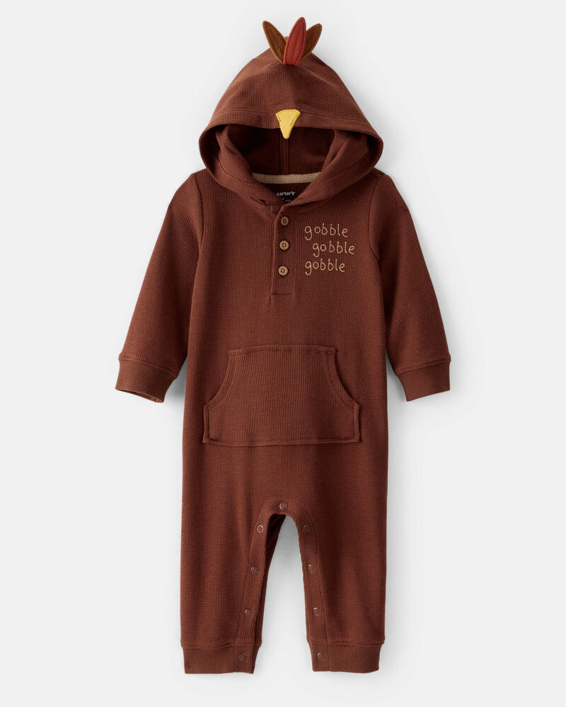 Baby Turkey Long-Sleeve Hooded Jumpsuit - Brown, image 1 of 5 slides