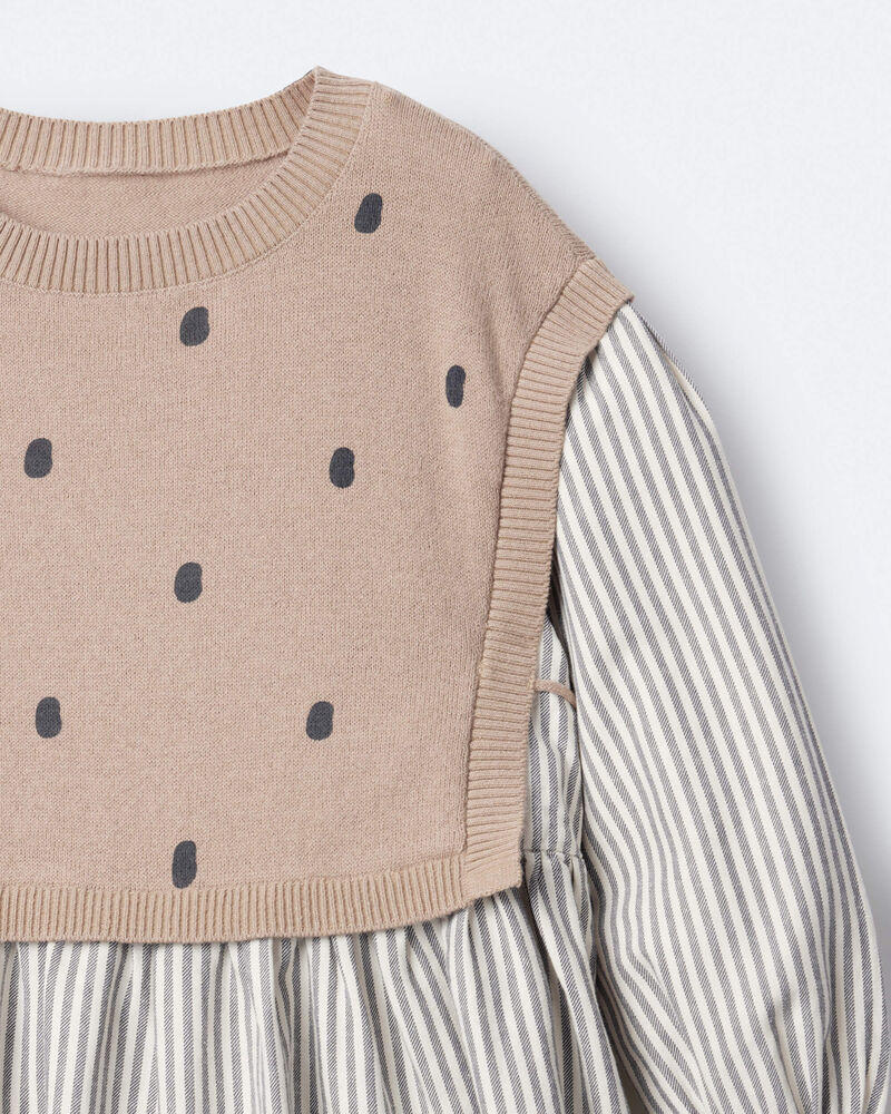 Toddler Girl Polka Dot Layered Sweater Long-Sleeve Dress - Brown/Cream, image 6 of 6 slides