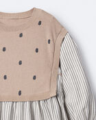 Toddler Girl Polka Dot Layered Sweater Long-Sleeve Dress - Brown/Cream, image 6 of 6 slides