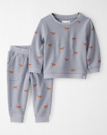 Baby 2-Piece Organic Cotton Waffle Knit Set in Shadow Fox Print, 