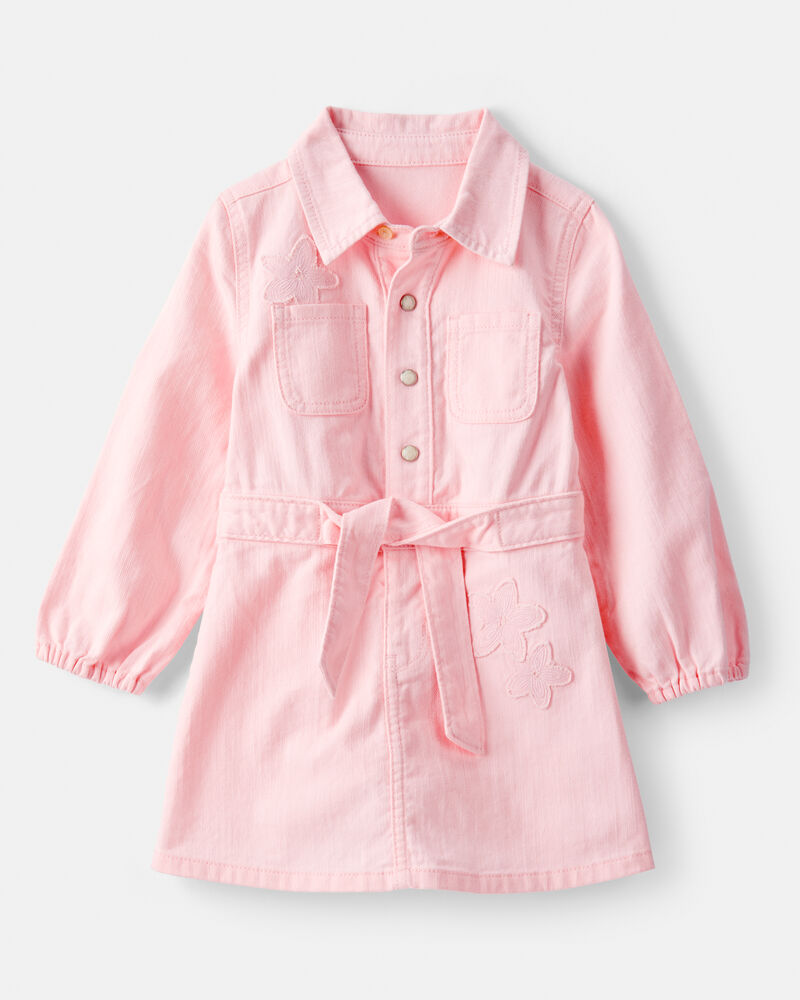 Toddler Girl Embroidered Cotton Long-Sleeve Dress - Pink, image 1 of 5 slides