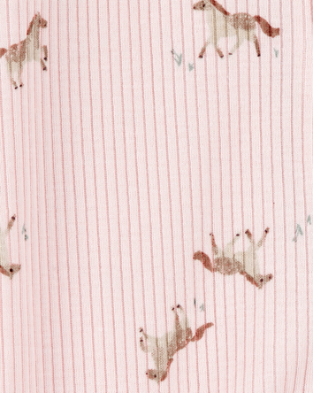 Baby Girl Horse Print 2-Way Zip Ribbed Sleep & Play Pajamas - Pink, 