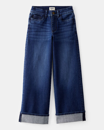 Kid Rigid Mid Rise Cuffed Wide Leg Jeans - Dark Wash, 