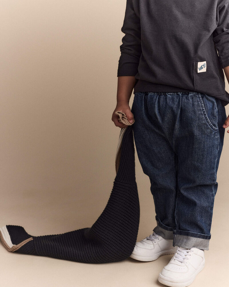 Toddler 'Hey' Long-Sleeve Pocket Tee - Black, image 4 of 6 slides