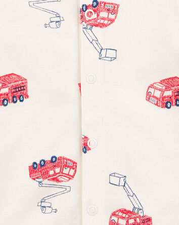 Baby Boy Fire Truck Short-Sleeve Romper - Cream, 