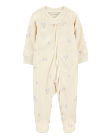 Baby Floral Print 2-Way Zip Terry Sleep & Play Pajamas - Ivory, 