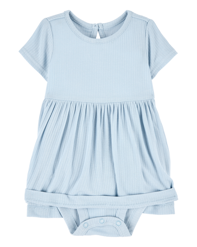 Baby Girl Solid PurelySoft Bodysuit Dress -Blue, image 2 of 7 slides