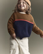 Toddler Boy Colorblock Pullover Sweater - Navy/Cinnamon, image 1 of 7 slides