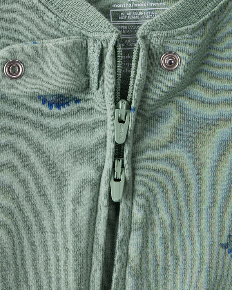 Baby Boy Dinosaur Print 100% Cotton Long-Sleeve 2-Way Zip 1-Piece Pajamas - Green, image 3 of 5 slides