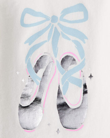 Baby Girl Metallic Ballet Shoe Long-Sleeve Graphic Tee - White, 