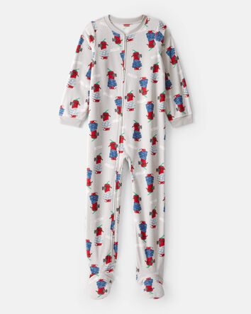Boys Chili Pepper Print Fleece Long-Sleeve Loose Fit 1-Piece Pajamas - Grey, 