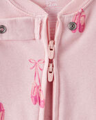 Baby Girl Ballet Print 100% Cotton Long-Sleeve 2-Way Zip 1-Piece Pajamas - Pink, image 2 of 5 slides