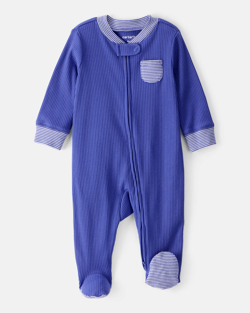 Baby Striped 2-Way Zip Sleep & Play Pajamas, image 2 of 6 slides