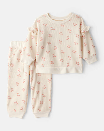 Baby Girl 2-Piece Cherry Fruit Print Long-Sleeve Tee & Pant Set - Ivory, 