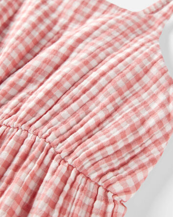 Kid Organic Cotton Gauze Gingham Jumpsuit, 