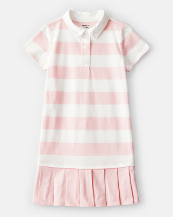 Kid Striped Rugby Pleated Dress - Pink/White, 