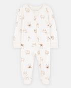 Baby Farm Animals Print 2-Way Zip PurelySoft Sleep & Play Pajamas - Ivory, image 1 of 6 slides