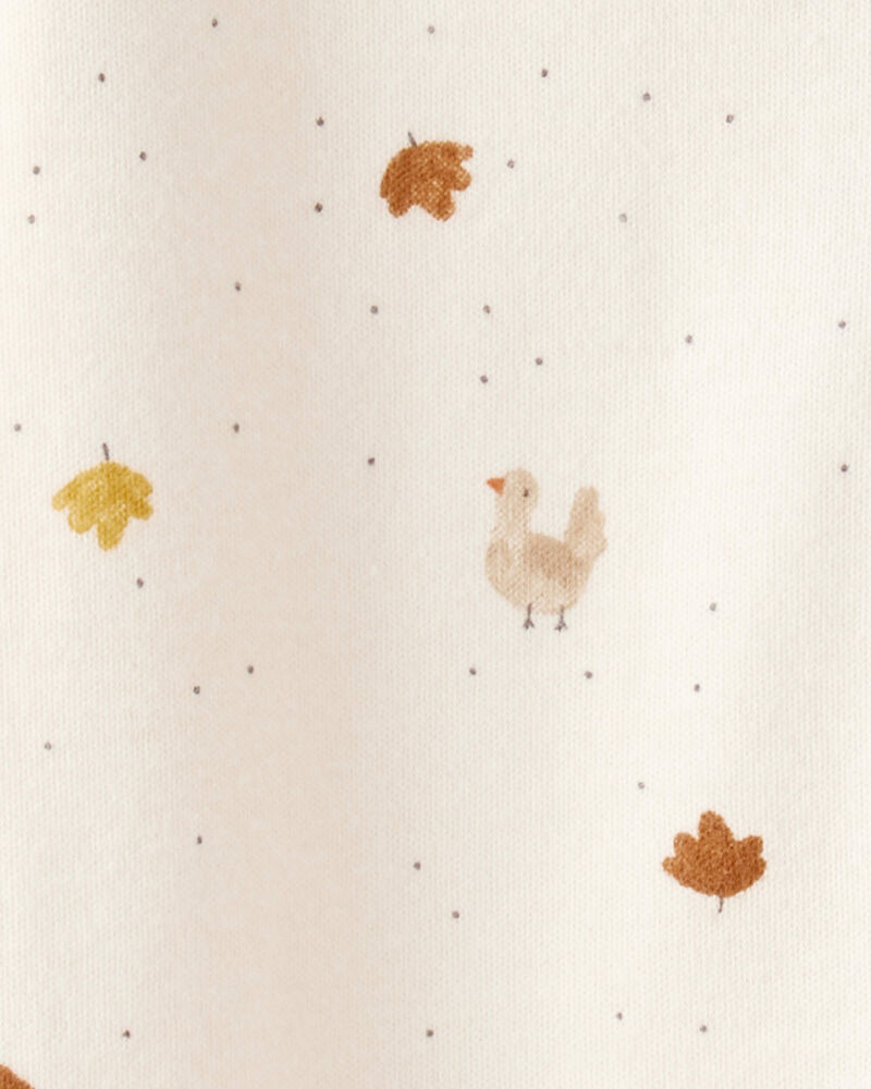 Baby Thanksgiving Print 100% Cotton Long-Sleeve 2-Way Zip Sleep & Play Pajamas - White, image 3 of 4 slides
